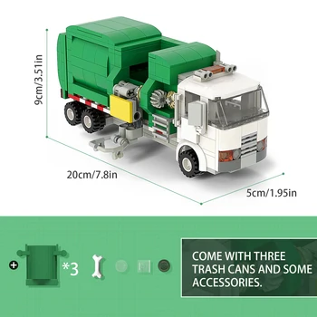 Augstas Tehnoloģijas Auto Zaļā Bloki Balts Garbage Truck Km Pilsētas Tīru Sanitārijas Transportlīdzekļa Modelis Ķieģeļu Izglītojošas Rotaļlietas Bērniem Dāvanu