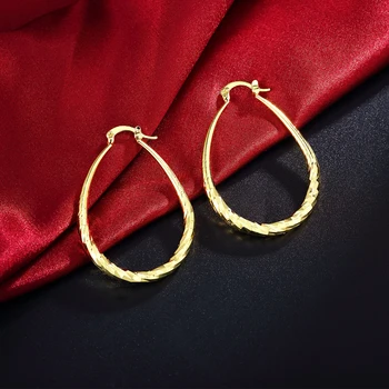 Jaunā sodu 925 Sterling Sudraba ovāls Virves 4.4 cm auskari augstas kvalitātes 18K zelta pārklājumu auskari Modes Rotaslietas puse Ziemassvētku Dāvanu
