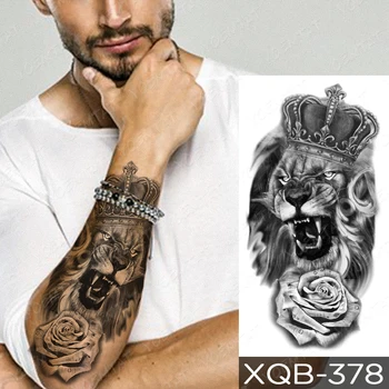Ūdensnecaurlaidīgus Pagaidu Tetovējumu Uzlīmes Mednieks Tiger Vainagu Flash Tetovējumiem Lauva Rožu Karalis Pulkstenis Body Art Roku Viltus Tetovējums Sievietes Vīrieši