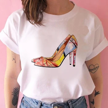Modes augstpapēžu kurpes, T Krekls Sievietēm Jauki Drukāt Īsām Piedurknēm O-veida kakla T-krekls Vintage Ullzang T Harajuku Topi