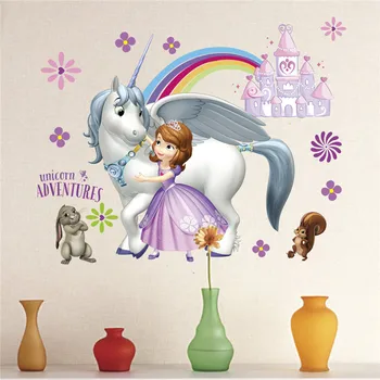 Gudrs Sofia Princess Karikatūra Unicorn Piedzīvojumu Sienas Uzlīmes Bērnu Istabas Bērnu Dekorēšana Guļamistaba Dzīvojamā Istaba Dekori Sienas