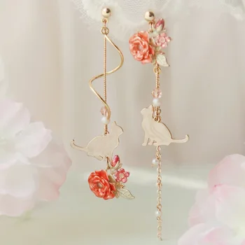 Korejiešu versiju retro asimetriska tauriņš imitācija pērļu auskari modes apaļas ziedu pušķis gariem spārniem auskari, rotaslietas