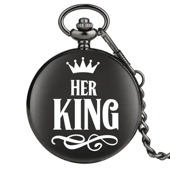 Iespiestas Viņas King/Viņa Karaliene Dizains Retro Melns Kvarca Kabatas Pulksteņu Fob Ķēdes Pilnībā Mednieks Kulons Antīko Kabatas Pulksteni Dāvanas