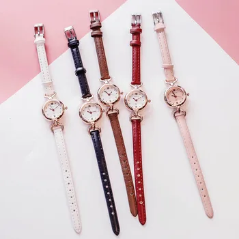 Sieviešu Kvarca Rokas pulksteni ar PU Ādas Siksna Mini Kārta Sakausējuma Mēroga stundu roku Gadījuma Pulksteņi Modes sieviešu pulkstenis