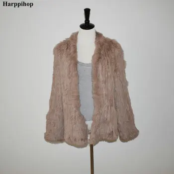 Bezmaksas piegāde sievietes dabas īstu trušu kažokādas jaka vestes/jakas trušu adīts silts ziemas mētelis C01