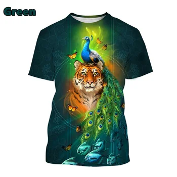Modes karstā vasaras cool T-krekls 3D drukas tiger T-krekls dzīvnieku pāvs t-krekls vīriešu / sieviešu Īsām Piedurknēm Augšu