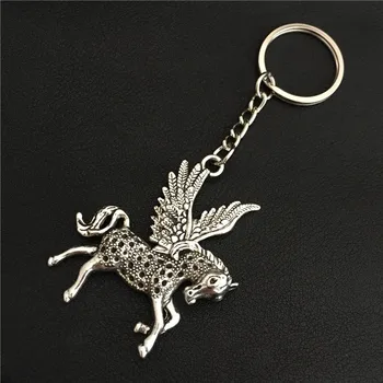 Personalizētu Dāvanu Vintage Dzīvniekiem, Atslēgu piekariņi, Gredzeni Pegasus, kas Peld Eleganti Spārniem Zirgu Keychain Sieviešu Maku Liels Kulons