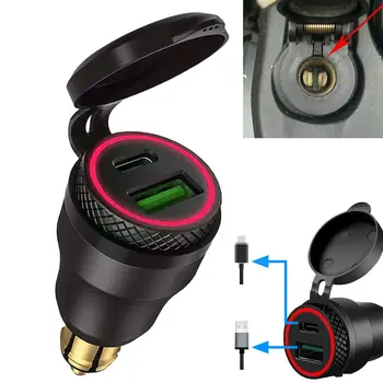 Ūdensizturīgs Sarkanās LED USB Strāvas Kontaktligzdas Tips C + USB Strāvas Ligzdas Lādētājs BMW Motociklu DIN Spraudņa Adapteris