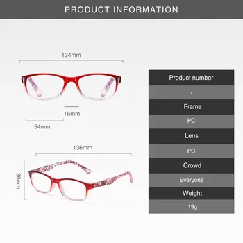 +1.0 4.0 Modes Pārredzamu Lasīšanas Brilles Vīriešiem un Sievietēm Universālā Iespiesti Briļļu Anti Blue-ray Lasīšanas Brilles