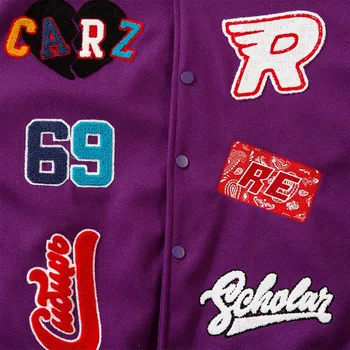 Vintage Lielajam Beisbola Bomber Jaka Mens Krāsains Pūkains Burtu Ielāpus, Izšuvumi Hip Hop Streetwear Universitāte Outwear Pāri