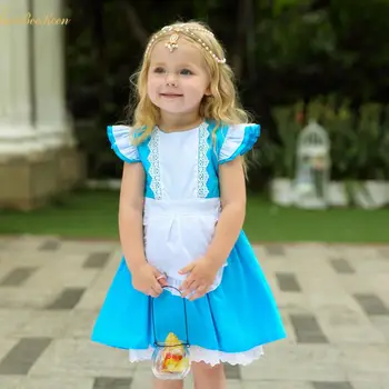 Meiteņu Zilo Kleitu Alice Bērnu Princese Kleita bērnu Alice In Wonderland Puse Anime alloween Cosplay Kostīmu Vasaras Kleita Mazulis