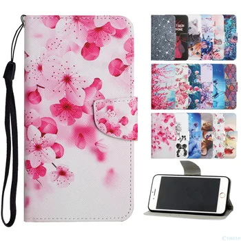 Flip Maciņš Ādas Gadījumā Samsung Galaxy S20 S21 FE S10 S9 Plus Ultra Note20 Grāmatas Vāka Butterfly Ziedu Kaķis Flamingo Krāsotas