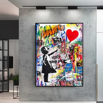 Ielu grafiti sienas mākslas funny mērkaķis Banksy kanvas glezna, plakāts un apdrukāta kanvas mūsdienu mājas telpu dekorēšana