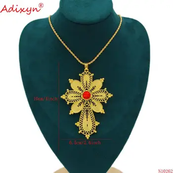 Adixyn Etiopijas Liels Cross Kulons Zelta Krāsā/Vara Kaklarotas Sieviešu/Vīriešu Ikdienas Rotaslietas N10262