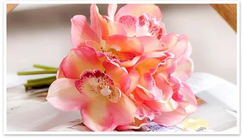 Nekustamā Touch cymbidium 6 galvas Īss šaut galda dekorēšana, ziedu DIY kāzām līgava puses ziedi, mājas dekoru mākslīgā orhideja