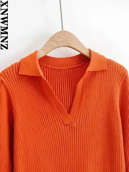 XNWMNZ džemperis Sievietēm 2022 za modes ar salātu trikotāžas džemperis vintage atloks apkakli, garām piedurknēm, sieviešu džemperis šiks topi