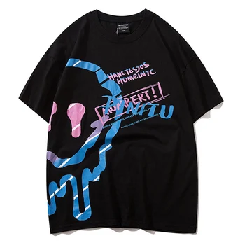 Hip-Hop Brīvs T Krekls Vīriešiem Ķīniešu Stila Celtni, Plūmju Ziedu Drukāt Streetwear Vasaras Gadījuma Modes Īsām Piedurknēm Kokvilnas T-Krekls