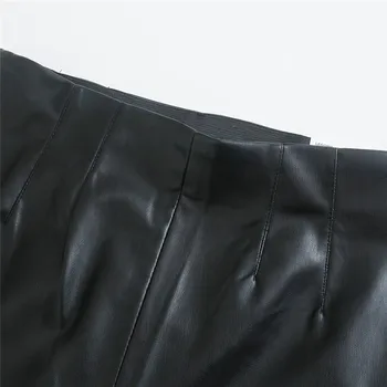 TRAF Za Bikses Sievietēm Melna Mākslīgās Ādas Stulpiņi Augsta Vidukļa Mini Izlīdzināšanu Bikses Sieviete Rudens Ir 2021. Modes Y2k Streetwear Bikses