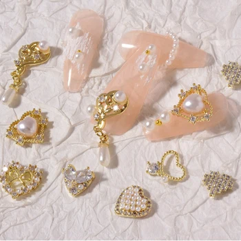 3 Gab./iepak Japāņu Stila Luksusa Smalku Pērļu Zircon Mīlestību Sirdī Sakausējuma Nail Art Rotājumi DIY Rhinestone Manikīra Piederumi