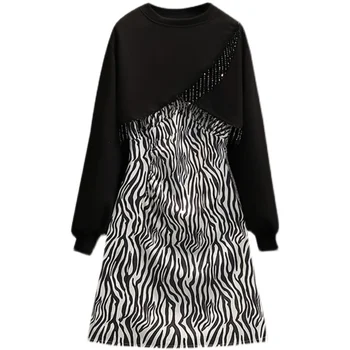 Augstas Kvalitātes kritums Plus lieluma Elegantas modes dāmas sPersonalized pušķis T-krekls un Seksīga zeķu zebra kleitas, Elegants uzvalki