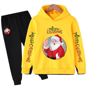 Ir 2021. Ziemassvētku Zēni Meitenes Apģērbu Bērniem Santa Claus Zēnu Drēbes Cartoon Kids Bērnu Apģērbu Komplekts Hoodies+Garās Bikses, Kokvilnas