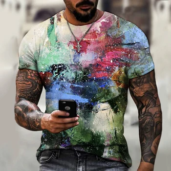 T-krekls vīriešu t-krekls labākajiem ielu dizaina tendences grafiti 3d drukāšanas karikatūra vēstules svītru elementi gadījuma modes sporta