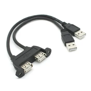 Dubultā USB 2.0 Sieviešu un Vīriešu Kabeļu Combo Dual USB 2.0 Sieviešu un Vīriešu pagarinātāja Vads 30cm, ar Skrūvējamu Paneļa Piestiprināšanas Caurumi 0.3 m