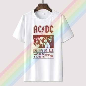 AC&DC T-Krekls Lielceļš Uz Elli World Tour 1979 1980 Visu Izmēru JAUNAS OFICIĀLAIS Logo ar Īsām Piedurknēm O-t-veida Kakla Krekli, Topi, t-veida Unisex