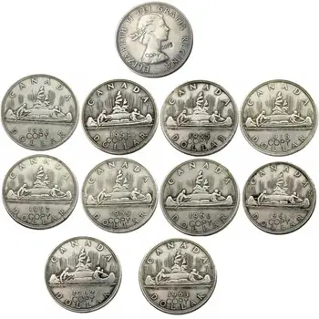 10 différents stilu 1953 - 1963 Kanādas Dolārs ELIZABETE II DEI GRATIA REGINA Sudraba Pārklājumu Kopēt Monētas