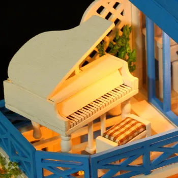 DIY Koka Namiņš Miniatūru Mēbeles, Klavieres, Blue Ocean Casa Leļļu Nams Samontēti Māja Rotaļlietas Pieaugušajiem Meitenes Dāvanas