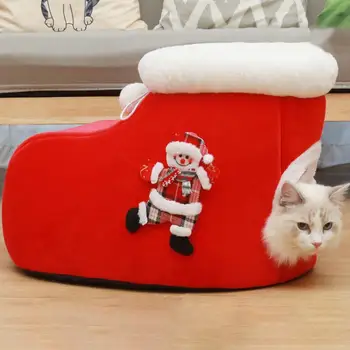 Ziemassvētku Sarkanā Pet Gulta Boot Formas ar Mat Sabiezējums Pet Cat Siltu Spilvenu Ligzdu Radošo Mīksts Kaķēns Kaķis Nams домик для кошки