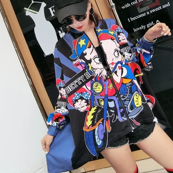 XITAO Drukāt Harajuku Sieviešu Multiplikācijas filmu Žaketes Plus Lieluma Japāņu Streetwear Plats Piedurkņu Lielajam Sieviešu Nelegālo Mētelis WYR089