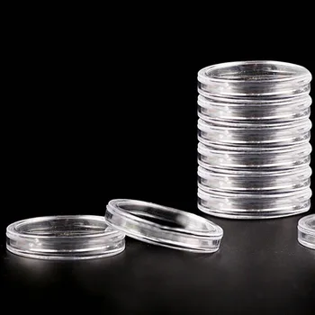 10Pcs 27mm Pārredzamu Kārtā Liekami Bākas Monētu Turētājs, plastikāta Kapsulas monētu kaste vitrīnās