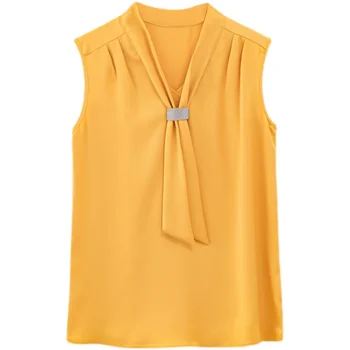 Vasaras Sieviešu Krekls Šifona Blūzes Sievietēm Satīna Cietā Krekls Sarkanā krāsā bez Piedurknēm V-veida kakla Blūze Top Sieviete Ir 2021. Sieviete Pamata Krekli