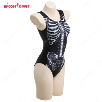 Sieviete Tumšā Gotu Balts Skelets Viengabala Zentai Bodysuit Peldēšanas Tērps, Peldkostīms Pludmalē Peldkostīmu Apģērbs Cosplay Kostīms
