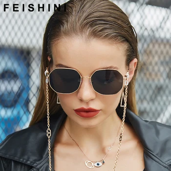 FEISHINI Luksusa Zīmolu Kaklarota Siksniņa Ovālas formas Saulesbrilles Dāmas Slavenību 2022 Modes Metāla Ķēdes Sieviešu Brilles, UV Aizsargs