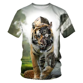 Interesanti Tiger grafiskais t krekli Vīriešu Vasaras Modes Dzīvnieku Print T-krekls Tendence Personības Atdzist blūze ar īsām piedurknēm t-krekli