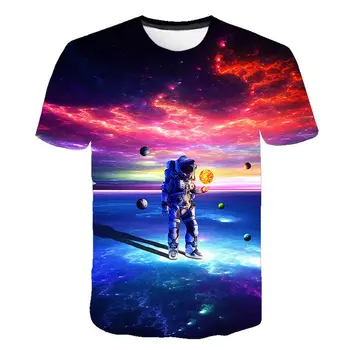 3D Astronauts T krekls Vīriešiem/Sievietēm Vasarā Īsām Piedurknēm Galaxy Telpa T-krekls Gadījuma Mēness Tees Atdzist Iespiesti Zēns Meitene Bērnu Topi