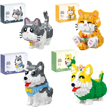 Jaunu Dzīvnieku Sērijas Husky Suņu Corgi Suns, Kaķis Modeli DIY Mikro Celtniecības Bloku Puzzle, Bērnu Rotaļu Dāvanu