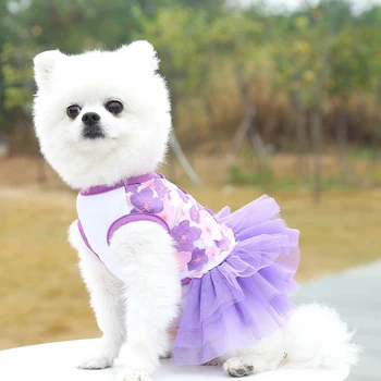Vasaras Suņu Apģērbu Mežģīņu Ziedu Princese Kleita Smalll Suņi Skaists Kaķis Svārki Kāzu Kleitu Chihuahua York Suņu Apģērbu