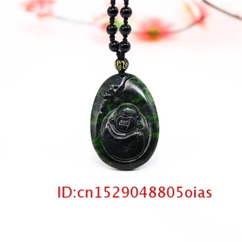 Obsidian Zaļā Juvelierizstrādājumu Ķīnas Kulons Maitreja Dāvanas, Jade Black Amuletu Budas Kaklarota Modes Šarmu Dabas Cirsts