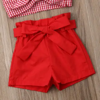Vasaras Tērpiem Modes Pudcoco Toddler Meitene Drēbes, Bērnu Kid Bowknot Pledi Siksna Crop Topi Īsās Bikses 2GAB Apģērbu Komplekts
