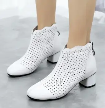 2022 Rudens Modes Potītes Zābaki Sieviešu Īstas Ādas Kurpes Sieviešu Med Augsta Papēža Izgriezums Elpojošs Īsi Zābaki Mujer Zapatos