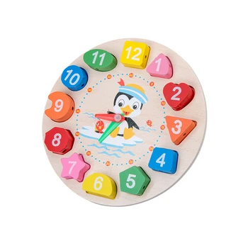 Digitālā Ģeometriskas Formas Puzzle Pulkstenis Vītņu Virves Daudzfunkcionālu Izglītības Rotaļlietas Bērniem, Hronometrs, Izziņas Koka Rotaļlietas
