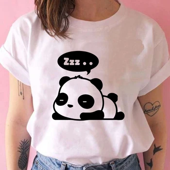 Gudrs Panda Tee krekli Sieviešu Mazā panda miega Drukāts Apģērbs Sieviešu Ikdienas Y2k Modes Comfy Ieradušies Moderns Tshirt