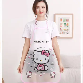 Hello Kitty Mājas Caurspīdīgs Plānas PE Materiāla Ūdensizturīgs un Eļļas necaurlaidīgs Virtuves kombinezoni ar Krūšdaļu pretapaugšanas Virtuves Priekšauts (Dungriņi)