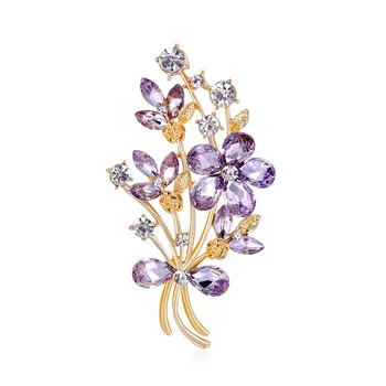High-end izsmalcināti purpura rhinestone ziedu ņieburs sakausējuma rhinestone stikla pušķis broša pin