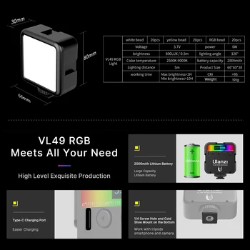 Ulanzi Lampas RGB Video LED Gaismas Fotogrāfija 2500K-9000K Aptumšojami CRI95+Iebūvēts Akumulators foto studija