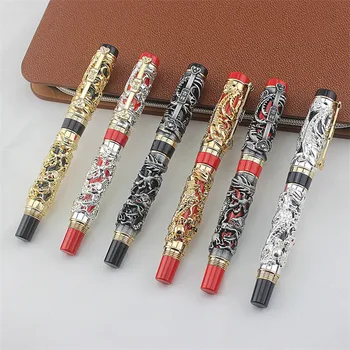 Luksusa Dāvanu Pildspalvu Jinhao Pelēks un Sarkans 3D Pūķis un Phoenix Tintes Pildspalva 0.5 mm Metāla Tintes Pildspalvas Biroja preces