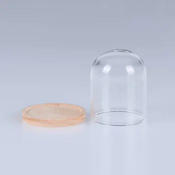 1PC Miniatūra leļļu Namiņš Bell Jar Stikla Kupola Segumu Ar Koka Bāzi Displejs Stāvēt DIY Rotaļlietas Apdare